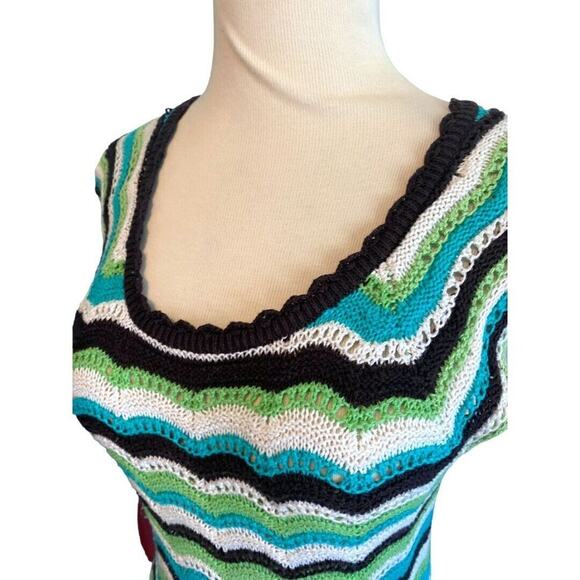 Medium Milly of NY Cashmere Blend Chevron Cap Sleeve Sweater - Picture 2 of 7
